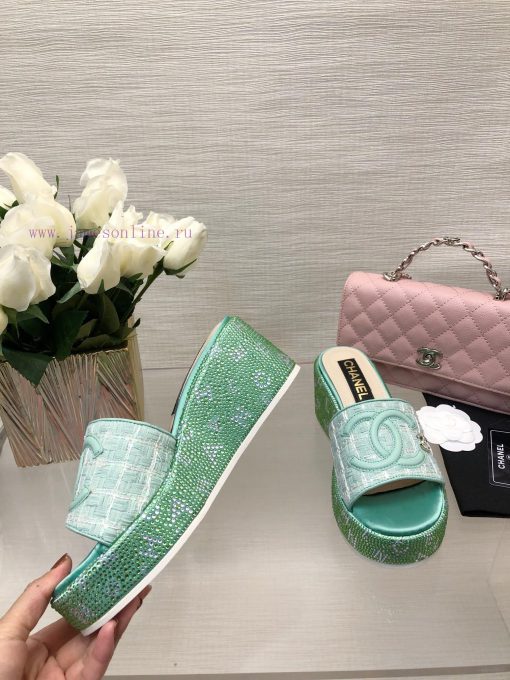 Chanel's Spring/Summer 24 New Product Thick Bottom Full Diamond Dragging Lazy One Line Slipptf7bmu7w - Image 8