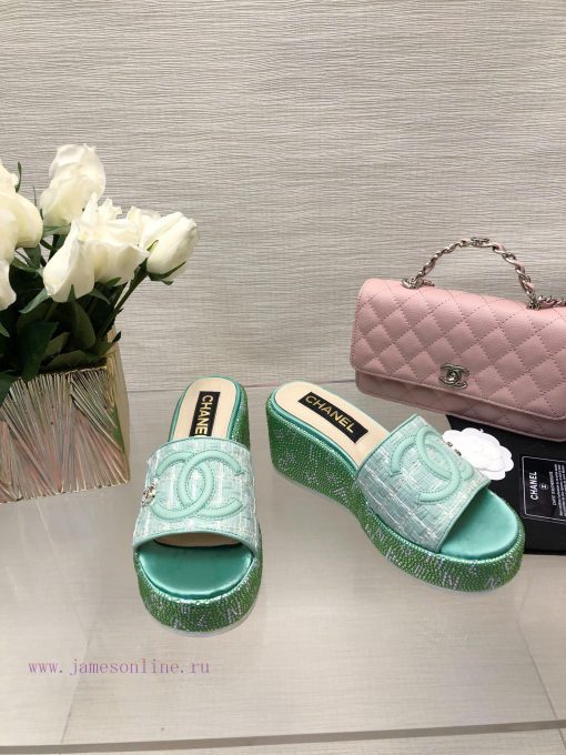 Chanel's Spring/Summer 24 New Product Thick Bottom Full Diamond Dragging Lazy One Line Slipptf7bmu7w - Image 9