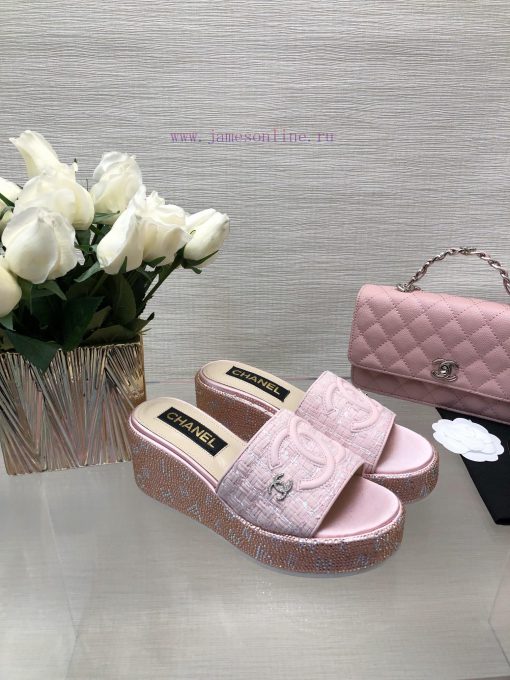 Chanel's Spring/Summer 24 New Product Thick Bottom Full Diamond Dragging Lazy One Line Slipps2shnsic - Image 6