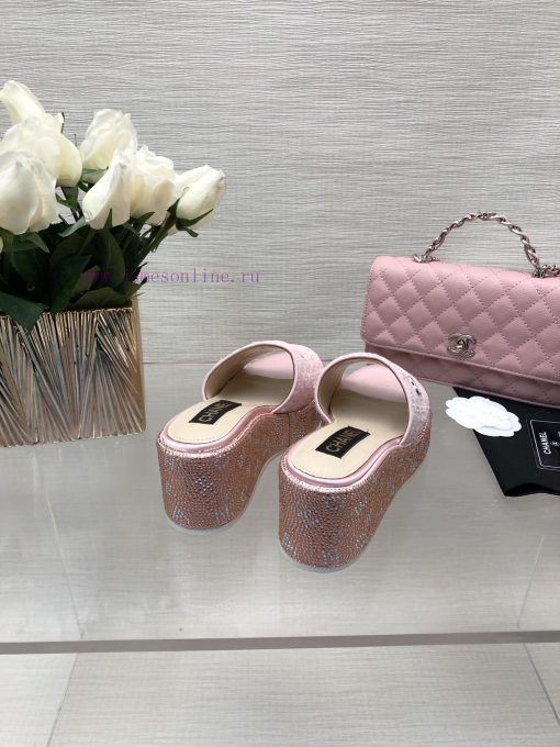 Chanel's Spring/Summer 24 New Product Thick Bottom Full Diamond Dragging Lazy One Line Slipps2shnsic - Image 7