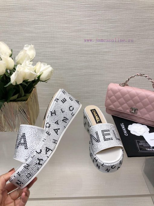 Chanel's Spring/Summer 24 New Product Thick Bottom Full Diamond Dragging Lazy One Line Slippkdh30vvq - Image 6