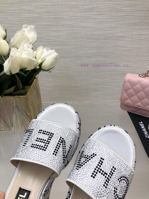 Chanel's Spring/Summer 24 New Product Thick Bottom Full Diamond Dragging Lazy One Line Slippkdh30vvq - Image 8