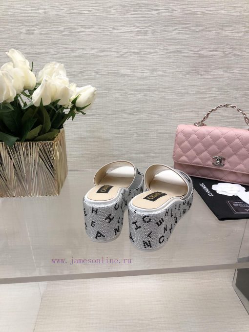 Chanel's Spring/Summer 24 New Product Thick Bottom Full Diamond Dragging Lazy One Line Slippkdh30vvq - Image 9