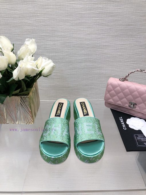 Chanel's Spring/Summer 24 New Product Thick Bottom Full Diamond Dragging Lazy One Line Slipp5v6rk07z - Image 2