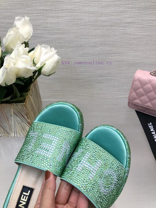 Chanel's Spring/Summer 24 New Product Thick Bottom Full Diamond Dragging Lazy One Line Slipp5v6rk07z - Image 9