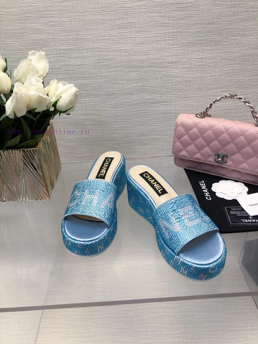 Chanel's Spring/Summer 24 New Product Thick Bottom Full Diamond Dragging Lazy One Line Slippkw2v896r - Image 4