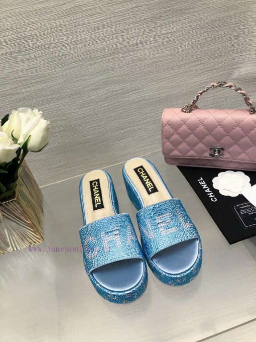 Chanel's Spring/Summer 24 New Product Thick Bottom Full Diamond Dragging Lazy One Line Slippkw2v896r - Image 7