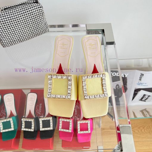 ️️* 𝓥/Biki Love 4.5cm Diamond Thread Satin High Heels-Black Yellow Grey Green Rose Red-Matercw7mk94j