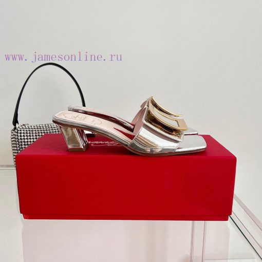 ️️* 𝓥/Biki Love 4.5cm metal buckle patent leather high heels-Elephant Grey Silver New Blue Yhy8imb62 - Image 4