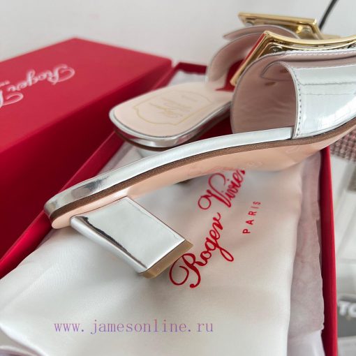 ️️* 𝓥/Biki Love 4.5cm metal buckle patent leather high heels-Elephant Grey Silver New Blue Yhy8imb62 - Image 9