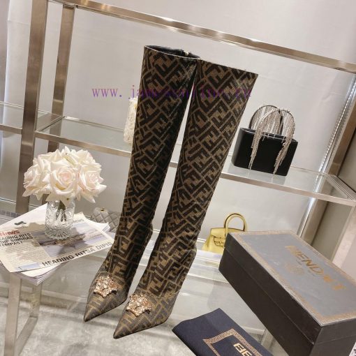 Fendi&Versace Joint CollectionLong boots 16 inchesReal leather bottom𝐧𝐞𝐰 Show style Fendi Duvj8i686m - Image 4