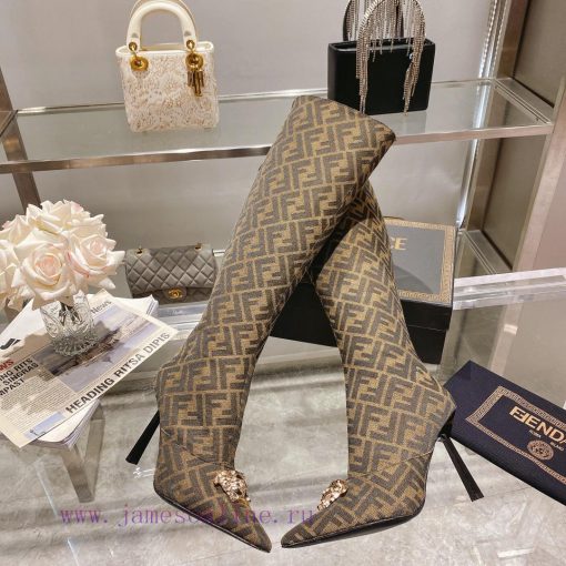 Fendi&Versace Joint CollectionLong boots 16 inchesReal leather bottom𝐧𝐞𝐰 Show style Fendi Duvj8i686m - Image 7