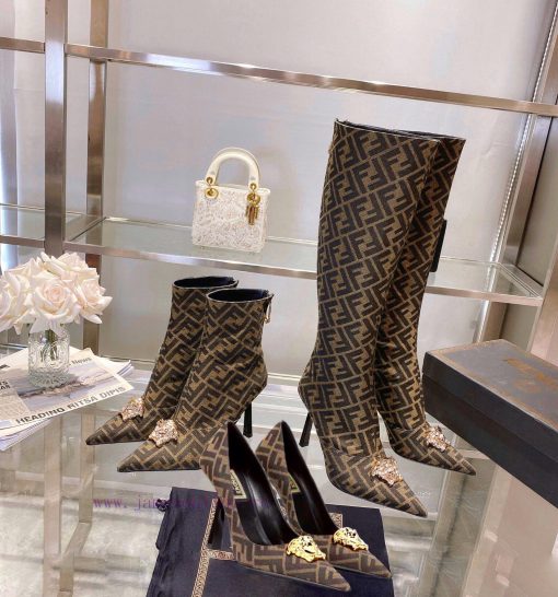 Fendi&Versace Joint CollectionLong boots 16 inchesReal leather bottom𝐧𝐞𝐰 Show style Fendi Duvj8i686m - Image 8