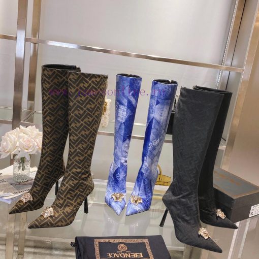 Fendi&Versace Joint CollectionLong boots 16 inchesReal leather bottom𝐧𝐞𝐰 Show style Fendi Duvj8i686m - Image 9
