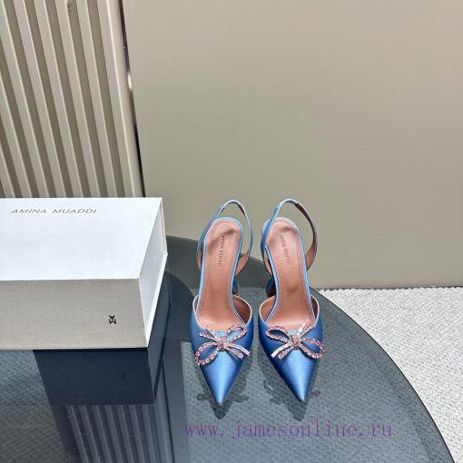 Amina Muaddi Sparkling Diamond Bow Beautiful Fashion ShoesAuthentic 11 Remastered Top Qualitr75p9378 - Image 3