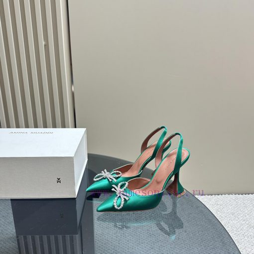 Amina Muaddi Sparkling Diamond Bow Beautiful Fashion ShoesAuthentic 11 Remastered Top Qualitq1xddibm