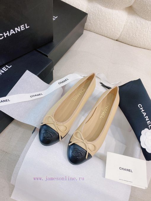 New CocoChanel 24 Edition Series Double C Bow Classic Sheepskin Flat Ballet ShoesChanel Grank1118prf