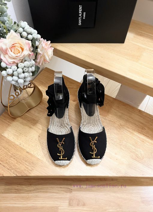 SAINT LAURENT/Saint Laurent 2024 Early Spring Slope Heel Gold Letter LOGO Fisherman's Shoes sz77sr6n - Image 2