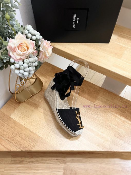 SAINT LAURENT/Saint Laurent 2024 Early Spring Slope Heel Gold Letter LOGO Fisherman's Shoes sz77sr6n - Image 3
