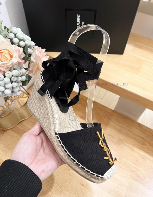 SAINT LAURENT/Saint Laurent 2024 Early Spring Slope Heel Gold Letter LOGO Fisherman's Shoes sz77sr6n - Image 4