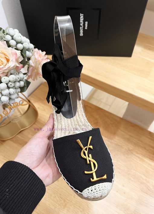 SAINT LAURENT/Saint Laurent 2024 Early Spring Slope Heel Gold Letter LOGO Fisherman's Shoes sz77sr6n - Image 7