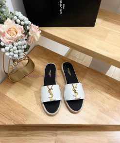 SAINT LAURENT/Saint Laurent 2024 Early Spring Lacquer Leather Gold Letter Logo Slippers 🩴 Fiaxwjt8u4
