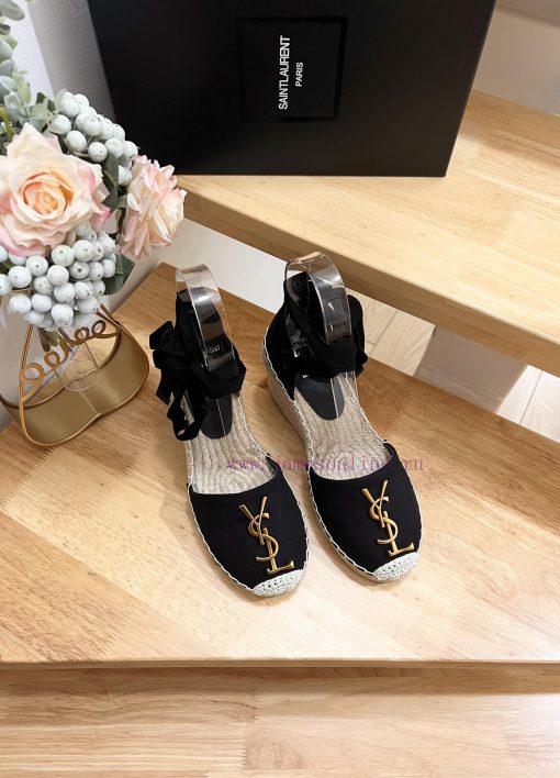 SAINT LAURENT/Saint Laurent 2024 Early Spring Slope Heel Gold Letter LOGO Fisherman's Shoes sz77sr6n - Image 8