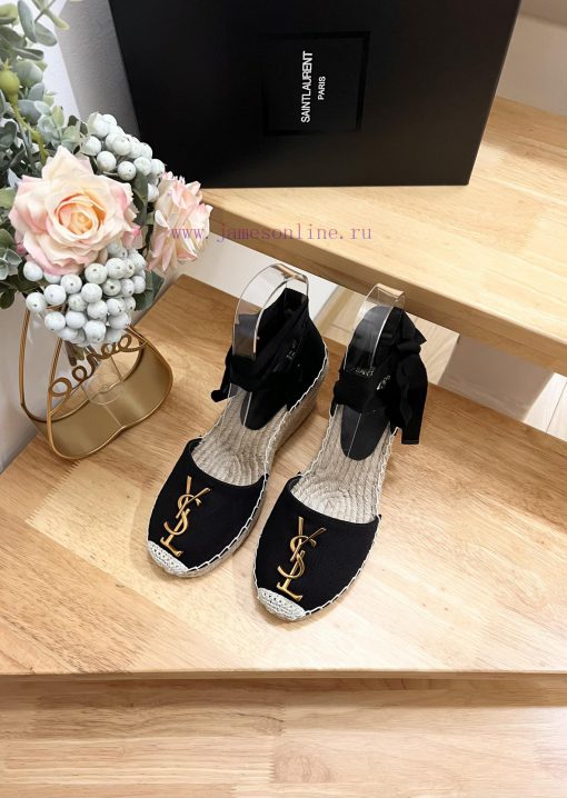 SAINT LAURENT/Saint Laurent 2024 Early Spring Slope Heel Gold Letter LOGO Fisherman's Shoes sz77sr6n - Image 9