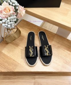 SAINT LAURENT/Saint Laurent 2024 Early Spring Lacquer Leather Gold Letter Logo Slippers 🩴 Fi58mh7uet