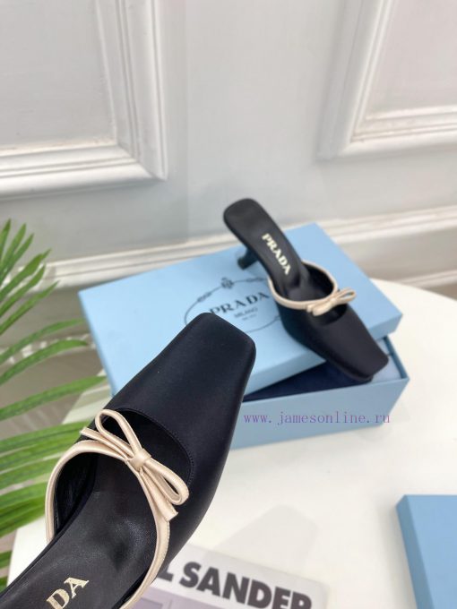 PRADA Prada 24 𝐬𝐬Fashion bow half slippers series 〰◽ High customization silk surface for shol7x2wipc - Image 8