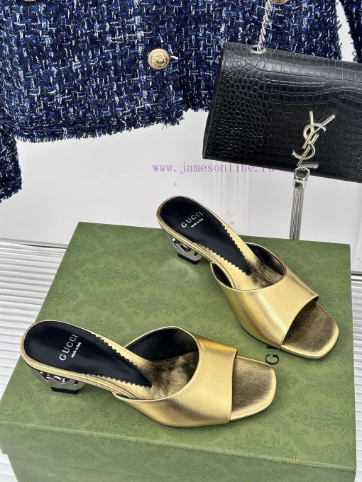 Gucci24S Spring/Summer New Product: Double G Heel Slippers Made of Imported Small Leather In8j98mcb8 - Image 4