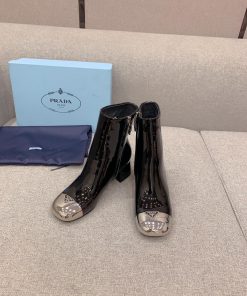 Prada's new triangle logo thick heel short boots, classic triangle logo decoration exquisiteshyjwzwq