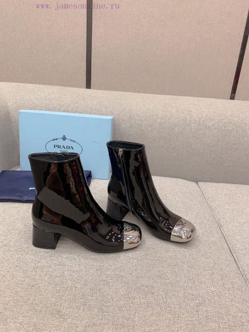 Prada's new triangle logo thick heel short boots, classic triangle logo decoration exquisiteshyjwzwq - Image 3
