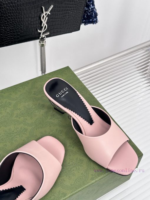 Gucci24S Spring/Summer New Product: Double G Heel Slippers Made of Imported Small Leather Inpndn9xxh - Image 6
