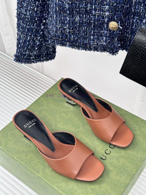 Gucci24S Spring/Summer New Product: Double G Heel Slippers Made of Imported Small Leather Inst69iubt - Image 4