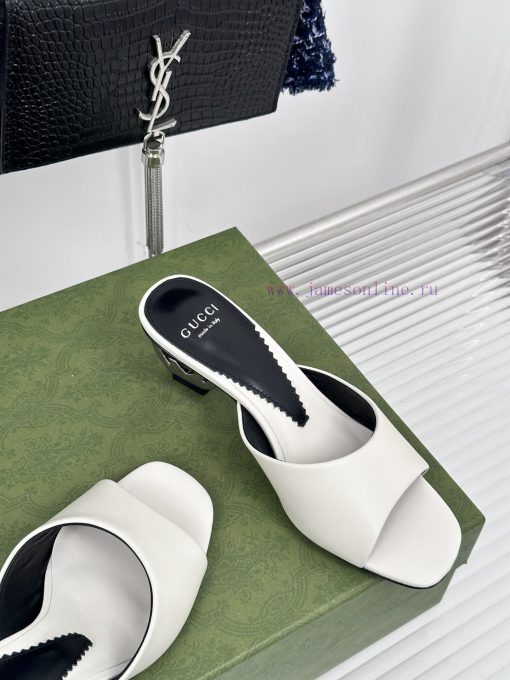 Gucci24S Spring/Summer New Product: Double G Heel Slippers Made of Imported Small Leather In8t8a5jn0 - Image 6