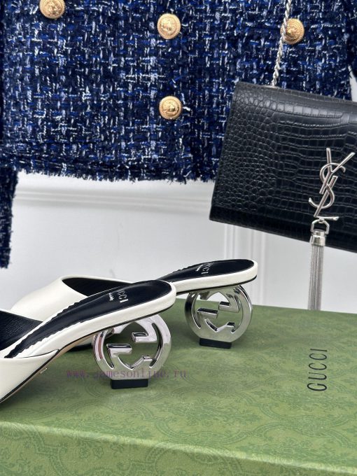 Gucci24S Spring/Summer New Product: Double G Heel Slippers Made of Imported Small Leather In8t8a5jn0 - Image 7