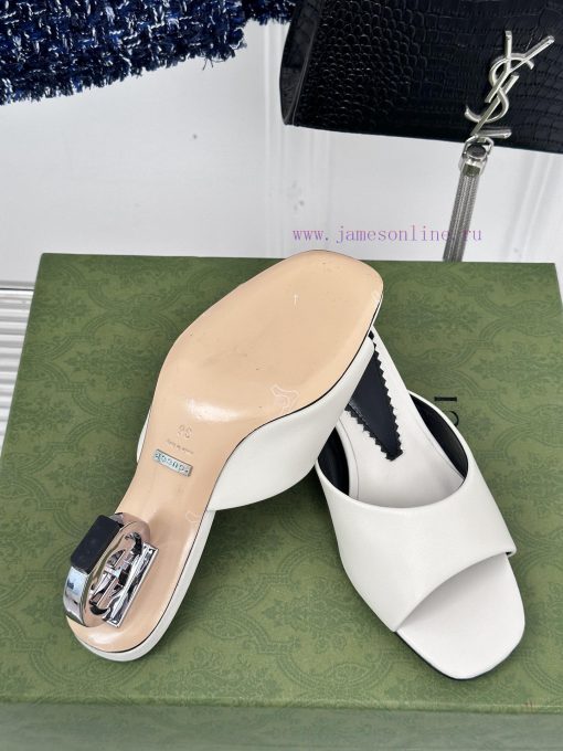 Gucci24S Spring/Summer New Product: Double G Heel Slippers Made of Imported Small Leather In8t8a5jn0 - Image 10