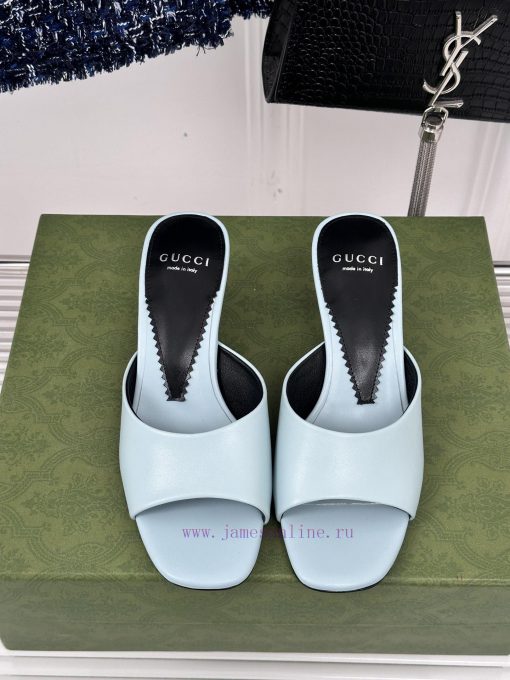 Gucci24S Spring/Summer New Product: Double G Heel Slippers Made of Imported Small Leather Inma42uupc - Image 5