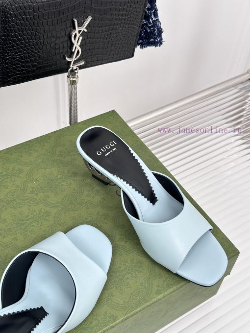 Gucci24S Spring/Summer New Product: Double G Heel Slippers Made of Imported Small Leather Inma42uupc - Image 6