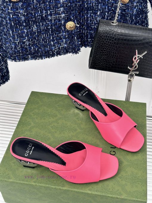 Gucci24S Spring/Summer New Product: Double G Heel Slippers Made of Imported Small Leather In6ljpgoap - Image 4