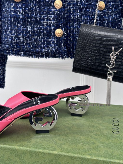 Gucci24S Spring/Summer New Product: Double G Heel Slippers Made of Imported Small Leather In6ljpgoap - Image 7