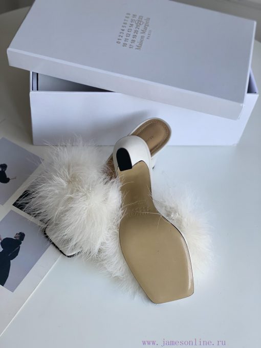 High quality Maison Margiela MM6 new slippersUpper mink fur lining sheepskin heel height 5.5wj76ohps - Image 6