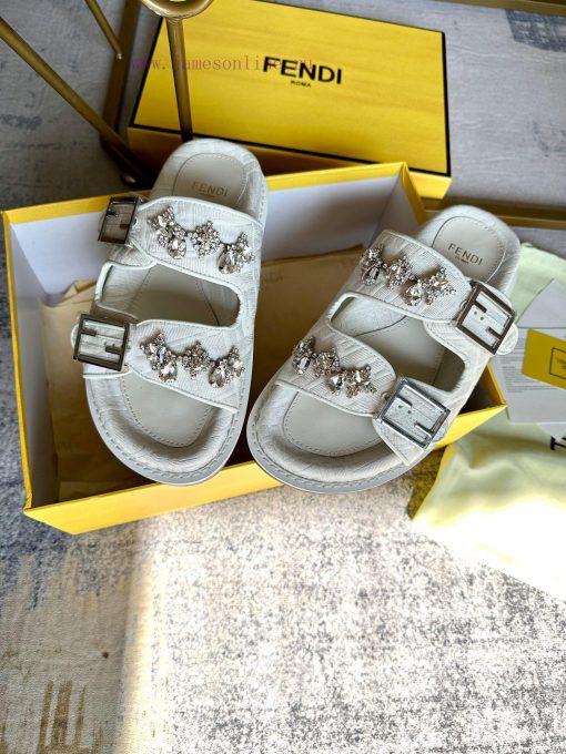 FENDI's latest popular double strap flat slippers with FF functional buckle, adorned with FFjbbfv4jn - Image 7