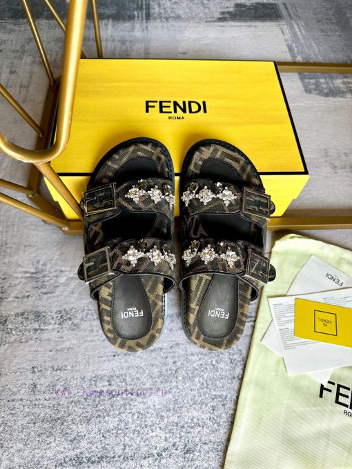 FENDI's latest popular double strap flat slippers with FF functional buckle, adorned with FF37r39590 - Image 5