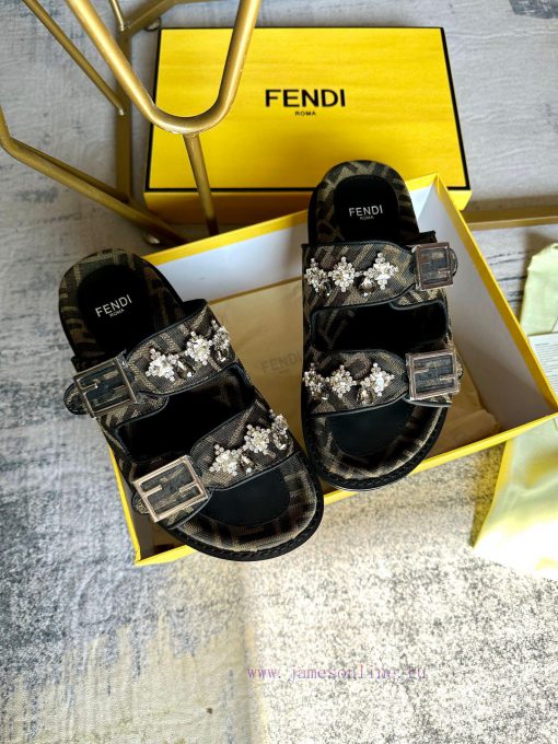 FENDI's latest popular double strap flat slippers with FF functional buckle, adorned with FF37r39590 - Image 7