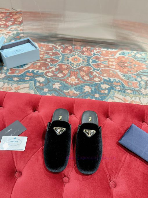 ️  Prada Velvet Flat Shoes Top of the line Many internet celebrities Injection molded triangbaiwb8yn - Image 2