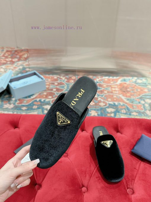 ️  Prada Velvet Flat Shoes Top of the line Many internet celebrities Injection molded triangbaiwb8yn - Image 4