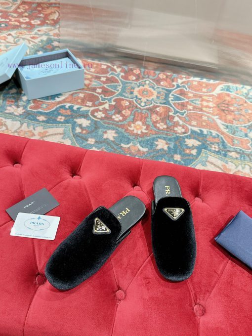 ️  Prada Velvet Flat Shoes Top of the line Many internet celebrities Injection molded triangbaiwb8yn - Image 8