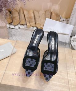 🤍MANOLO BLAHNlK 2024 The new Mb fashionable women's high-heeled checkered cloth M ü ller sl67k6f9jf
